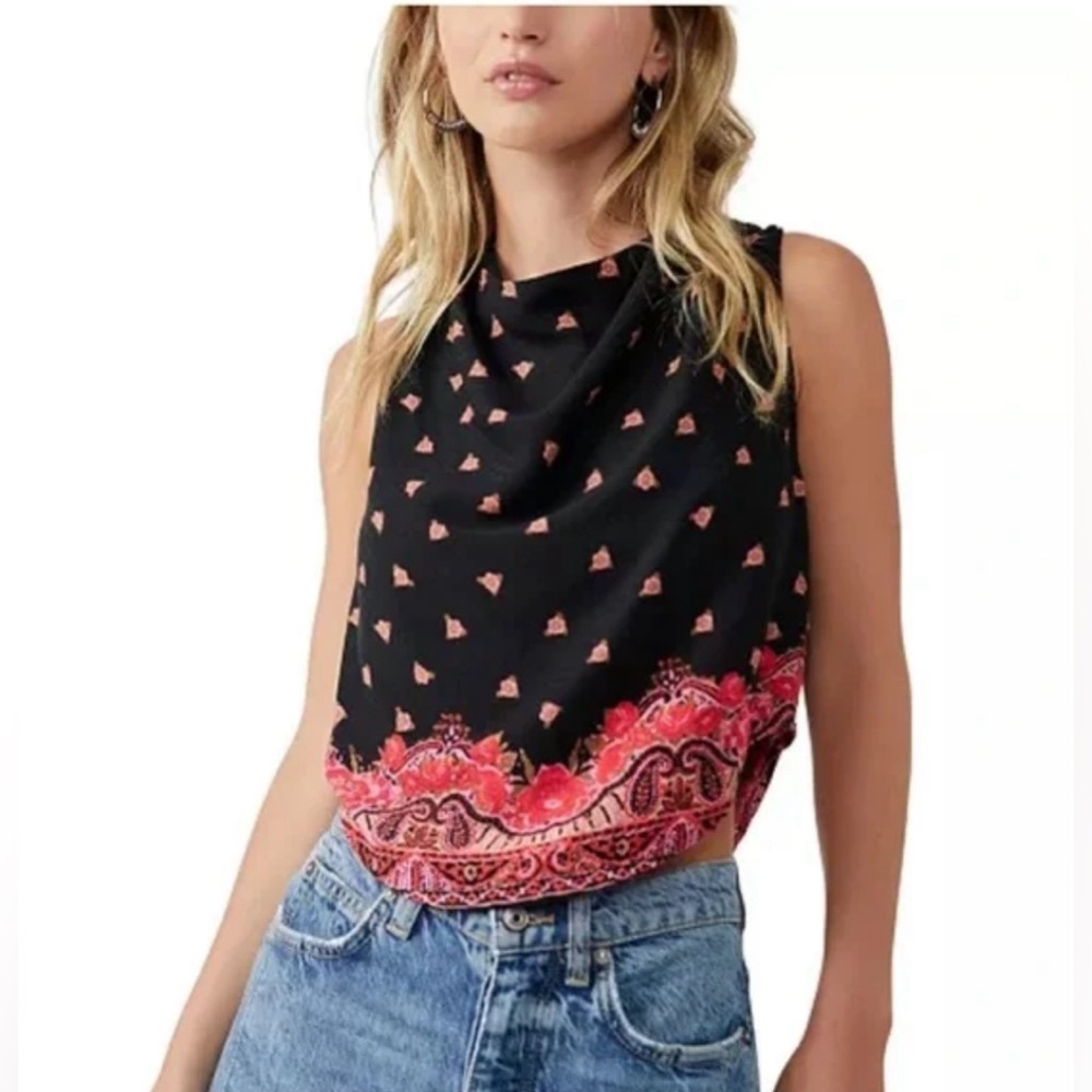 Free People Printed Silas Cowl Neck Blouse/Tank
